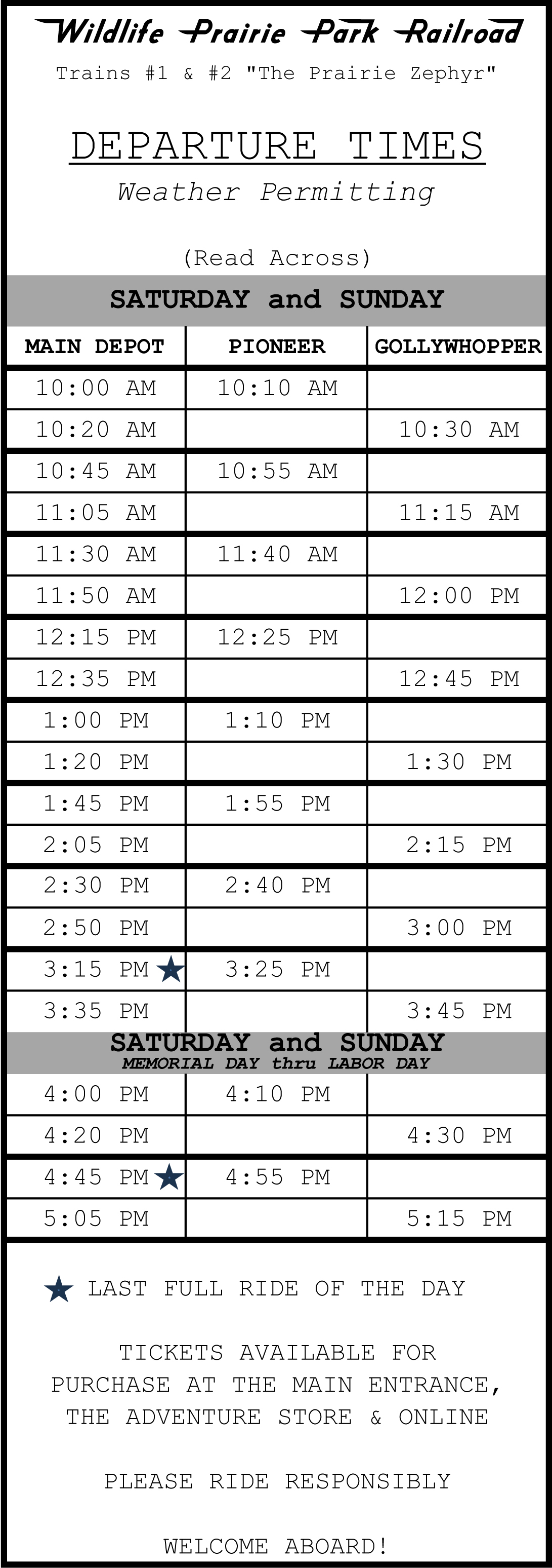 Weekend Train Schedule