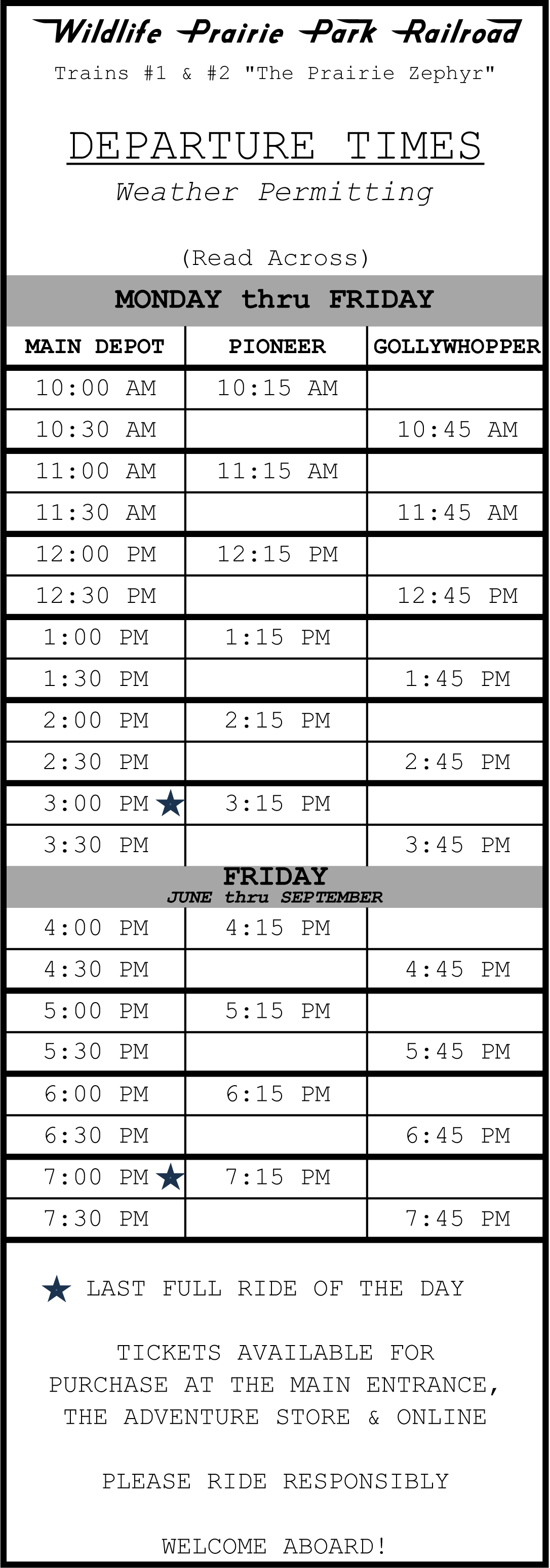 Weekday Train Schedule
