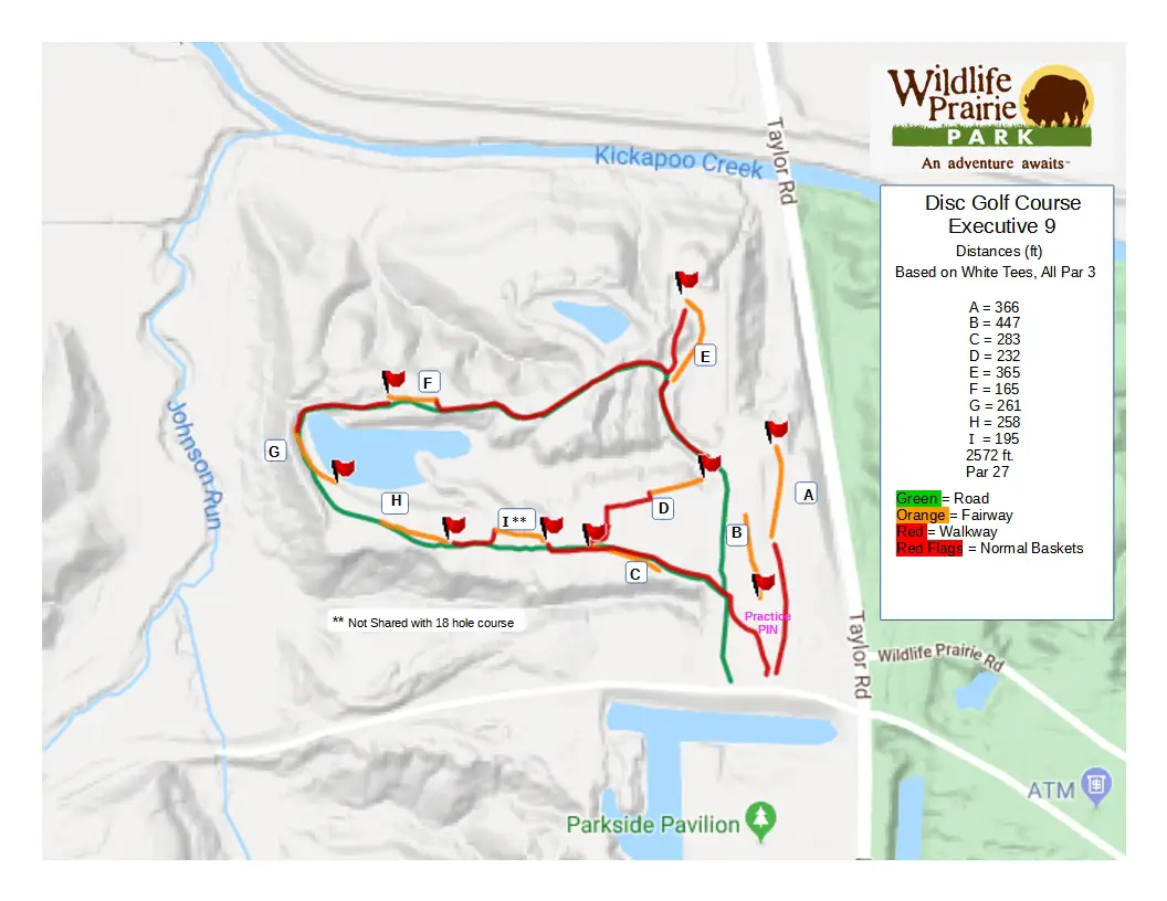 Wildlife Prairie Park 9 Hole Disc Golf Course Map