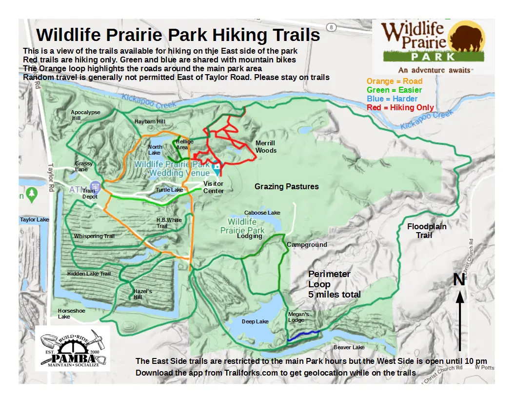 Wildlife Prairie Park East Side Hiking Trails Map